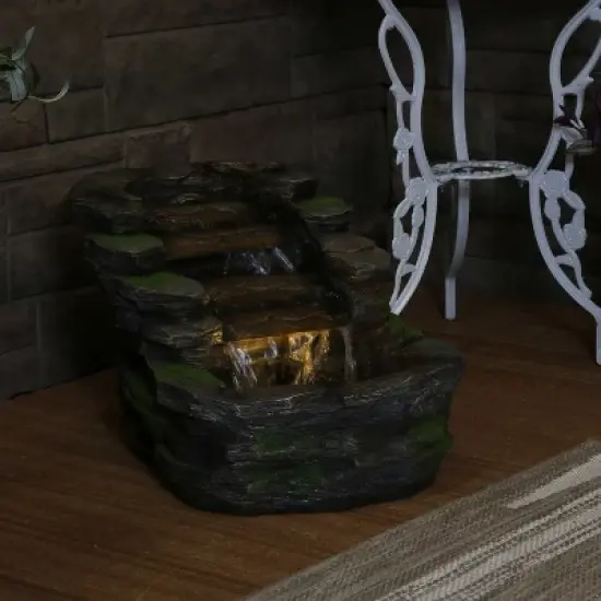 Sunnydaze 14"H Electric Polyresin Shale Falls Outdoor Water Fountain with LED Lights image {2}