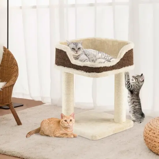 Tangkula Cat Tree Multi-Level Cat Tower w/ Scratching Posts & Large Plush Perch image {3}