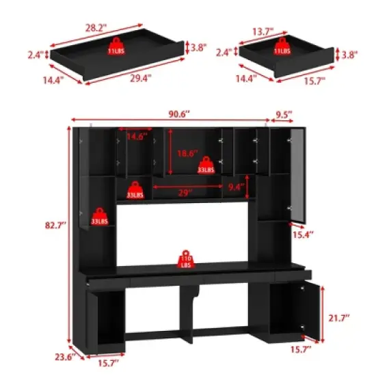 Famapy Black Spacious Double Desk Workstation Light Strips USB Ports image {11}