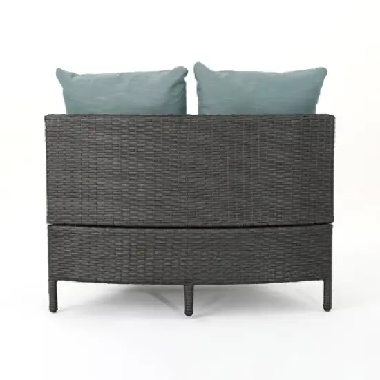 Christopher Knight Home 2pc Newton Wicker Outdoor Patio Curved Loveseat Sectional with Cushions Gray/Teal image {6}