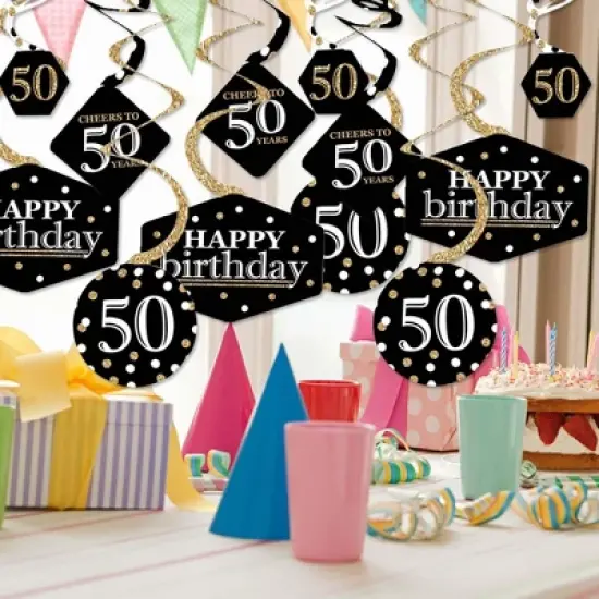 Big Dot of Happiness Adult 50th Birthday - Gold - Birthday Party Hanging Decor - Party Decoration Swirls - Set of 40 image {1}