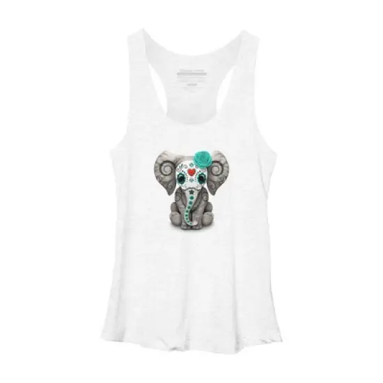 Women's Design By Humans Blue Day of the Dead Sugar Skull Baby Elephant By jeffbartels Racerback Tank Top image {8}