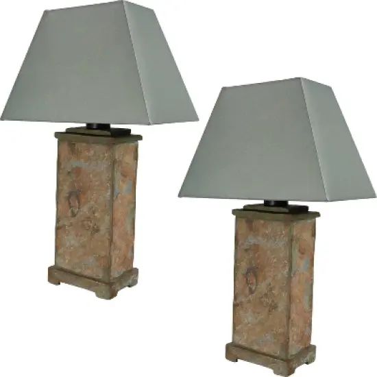 Sunnydaze Contemporary Natural Slate and Fabric Cream Shade Indoor/Outdoor Weather-Resistant Table Lamp image {10}