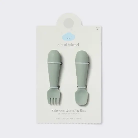 Silicone Spoon & Fork - 2pc - Green - Cloud Island&trade; image {2}