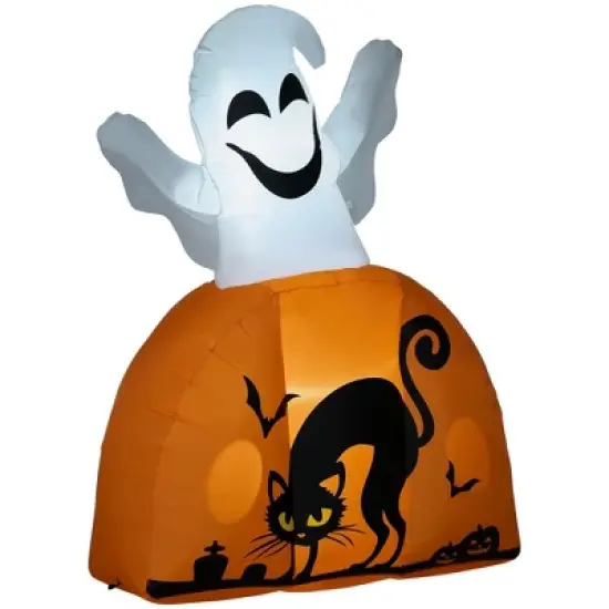 Whisen Halloween Inflatables Outdoor Decorations Ghost with Pumpkin, Blow Up Yard Decor with LED Lights - White image {8}
