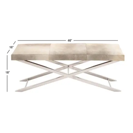 Contemporary Stainless Steel Cowhide X-Bench Beige - Olivia & May image {13}