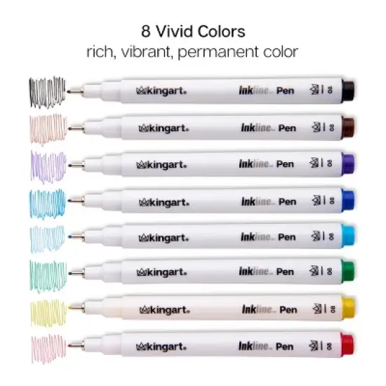 KINGART PRO Inkline Fine Line Pens, 8 Colors, Size 8 image {1}