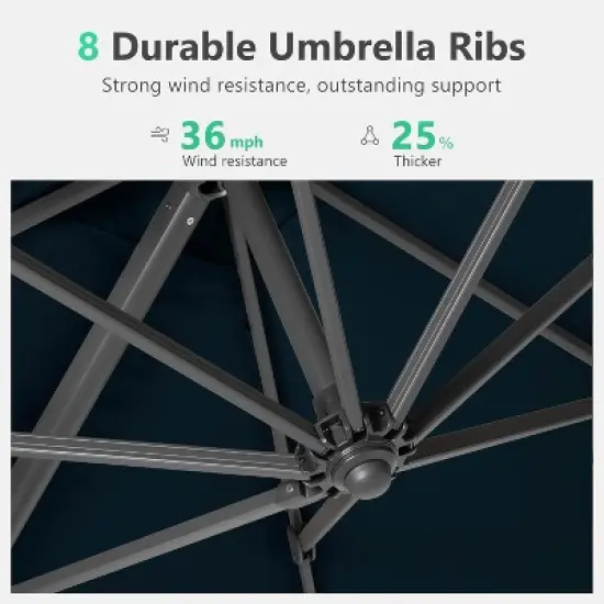 Heynemo 10ft Large Outdoor Umbrella, Special Cantilever Patio Umbrella with 360&iexcl;&atilde; Rotation & Tilt Adjustment, Square Heavy Duty Offset Umbrella, Blue image {2}