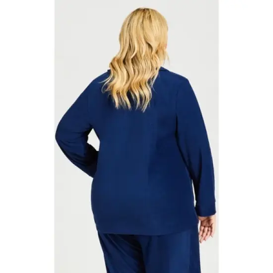 Women's Plus Size Button Fleece Top - navy | AVENUE image {2}