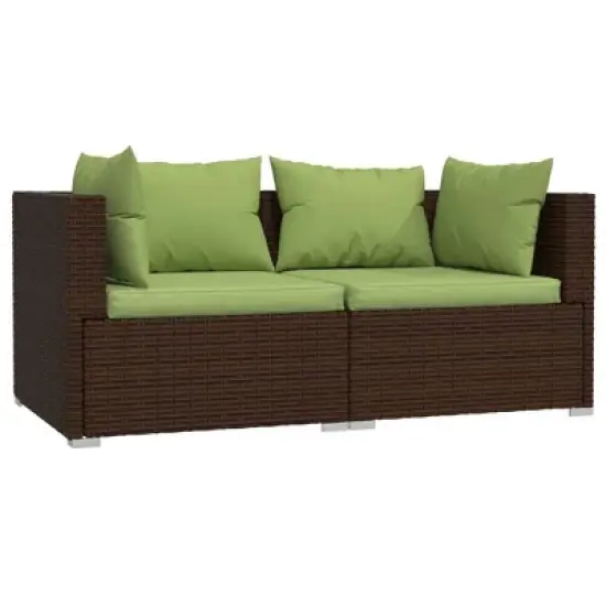 vidaXL Brown Patio Furniture - Green Cushion - 2 Seats image {9}