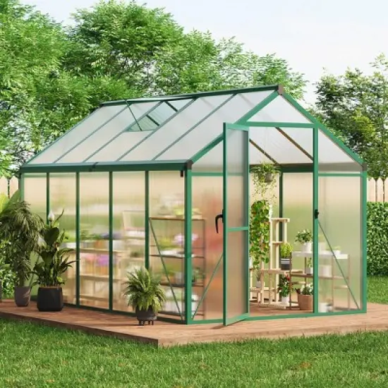 6x10FT Walk in Polycarbonate Greenhouses with Enhanced Aluminum Frame and Roof Vent for Outdoors and Seasons Garden Planting image {9}
