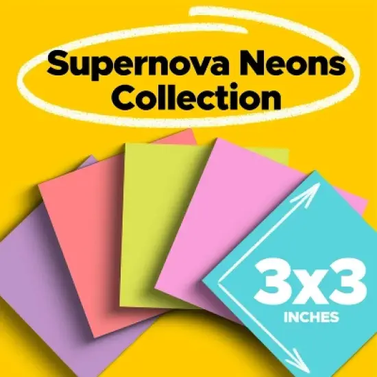 Post-it&reg; Super Sticky Notes, 3 in. x 3 in., Supernova Neons Collection, 6 Pads/Pack, 70 Sheets/Pad: Multicolor, Art & Design image {23}