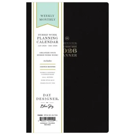 Blue Sky Day Designer Weekly/Monthly Hybrid Work Planning Calendar 5"x8" Black Faux Leather image {2}