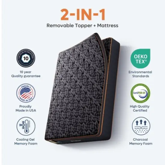 Bestier 12 inch King Size Pillow Top Mattress, Organic Wool Gel Memory Foam Mattress in a Box, Black, Made in US image {2}