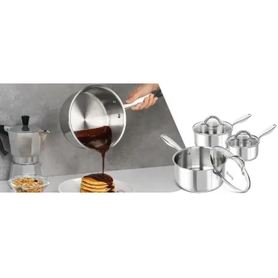 MICHELANGELO Saucepan Set, 18/10 Stainless Steel Sauce Pan with Lid, Tri-Ply Bottom Sauce Pot Set, Nonstick Saucepan, Induction Compatible image {7}