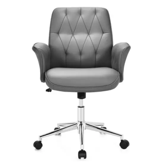 Costway Modern Home Office Leisure Chair PU Leather Adjustable Swivel w/ Armrest image {9}