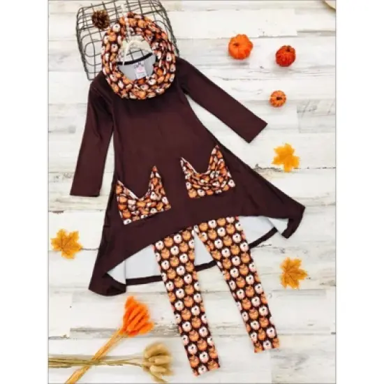 Girls Furry Friends Slouch Pocket Tunic, Scarf & Legging Set - Mia Belle Girls image {4}