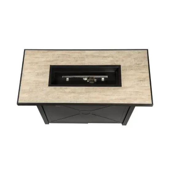 Outdoor Propane Ceramic Gas Rectangular Fire Pit Black/Stone - Teamson Home image {3}