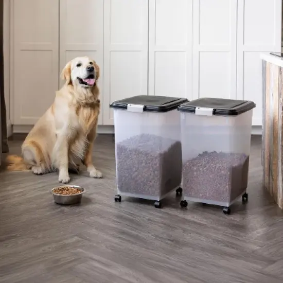 IRIS USA 54 lbs Airtight Dog Food Storage Container, Attachable Wheels, Black, 2Pk image {2}