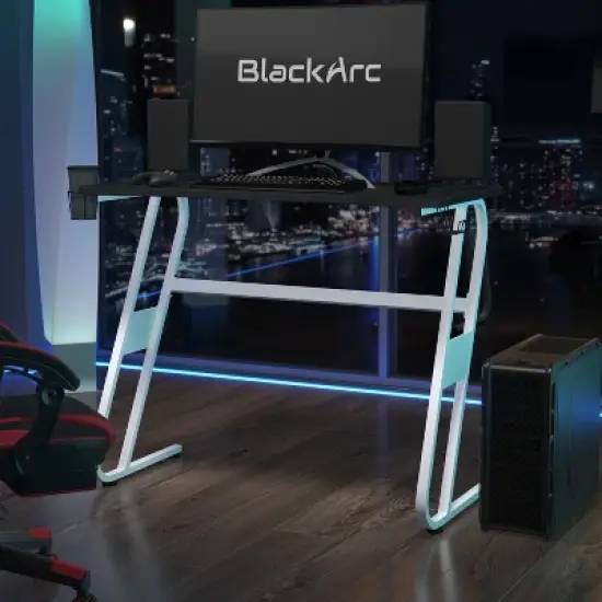 BlackArc Gaming Desk - Laminate Top - "S" Shaped Steel Frame - Detachable Cupholder/Headphone Hook-2 Cable Management Holes image {1}