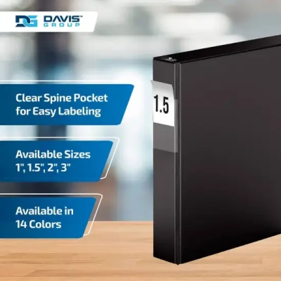 Davis Group 6pk 1.5" Premium Economy Round Ring Binder Black: Hard Cover, 275 Sheet Capacity, 2 Pockets, Polypropylene image {4}