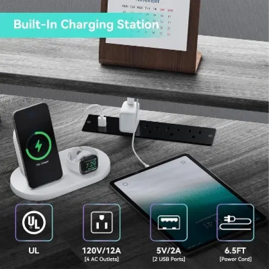 L Shaped Gaming Desk with Power Outlet & Led Lights, L-Shaped Corner Computer Desks Gaming Desk with 5 Shelves and Storage Bag, Pc Table Gray image {6}