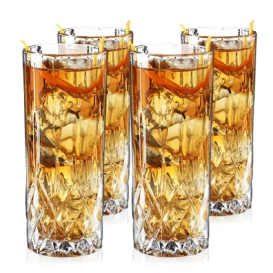 Viski Admiral Highball Glasses - Cut Crystal Drinking Glasses - Tall Cocktail Glasses 9oz Set of 4 image {4}