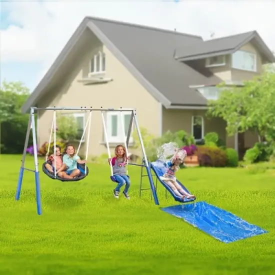 XDP Recreation Playtime Fun with Water Slide, Super Disc Swing and Swing Seat, Outdoor Playground Set for up to 4 Children at Once image {4}