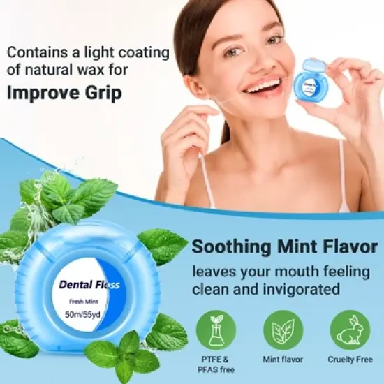 YEVYO Dental Floss - Ultra Strong Mint Floss for Deep Plaque Removal, Safe & PFAS-Free Floss Glide - 4 Rolls, 200m Total - Fresh Mint Flavor image {2}