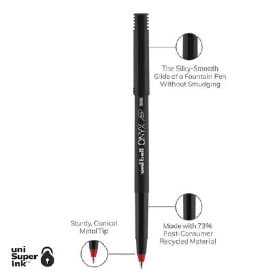 uni-ball Onyx Roller Ball Stick Dye-Based Pen Red Ink Micro Dozen 60042 image {2}