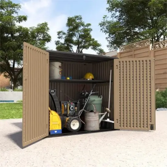 Syemin Outdoor Storage Shed, Vertical Tall Tool Shed with Five Shelves, Lockable Door for Patio, Backyard and Lawn, Brown, 53.1"*33.1"*46.9" image {6}