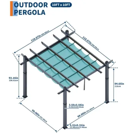 10x10 Ft Retractable Outdoor Pergola with Canopy, Upgraded Wood-Grain Aluminum Pergola, UV-Resistant Metal Shelter for Backyard, Patio, Porch image {1}