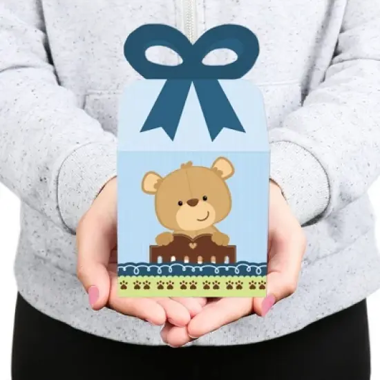 Big Dot of Happiness Baby Boy Teddy Bear - Square Favor Gift Boxes - Baby Shower Bow Boxes - Set of 12 image {6}
