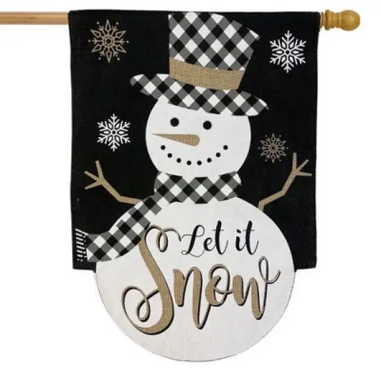 Briarwood Lane Checkered Snowman Burlap Winter House Flag Let It image {1}