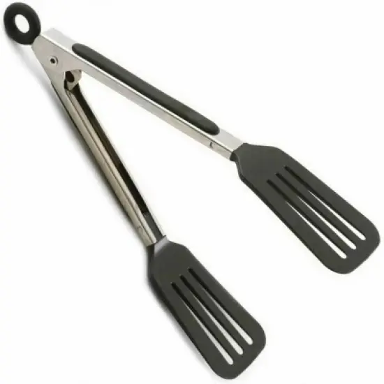 Norpro 8" Stainless Steel Mini Slotted Spatula Locking Serving Tongs image {7}