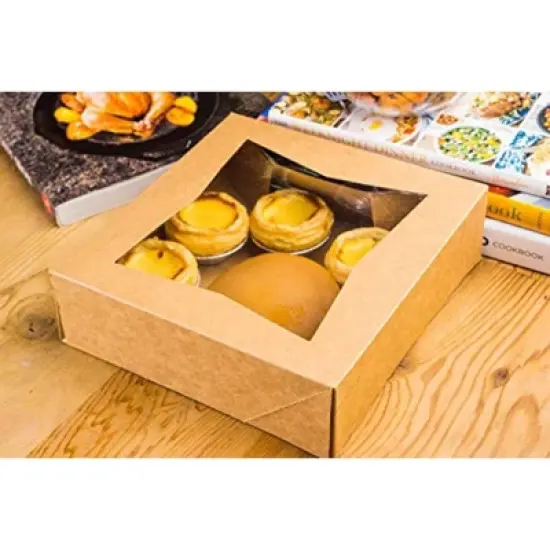 Juvale 10 Pack Pastry Box Take Out Container with Window for Bakery Cookie Cupcake Dessert, Kraft Paper 8&rdquo;x8&rdquo;x2.5&rdquo; image {1}