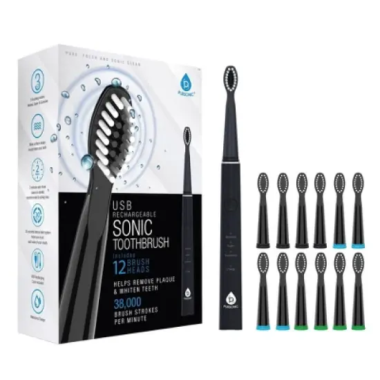 USB Rechargeable Sonic toothbrush with 12 Brush Heads image {3}