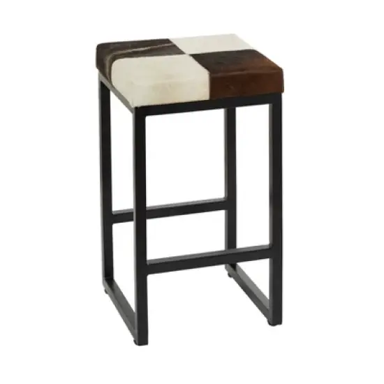 Industrial Cowhide and Metal Counter Height Barstool Gray - Olivia & May image {3}