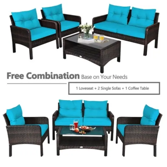 Tangkula 8PCS Rattan Patio Conversation Set Outdoor Furniture Set Cushioned image {4}