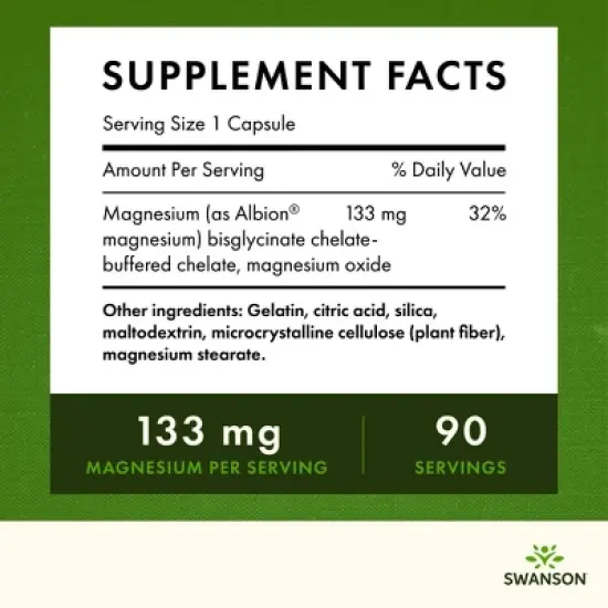 Swanson Albion Magnesium Glycinate, 133 mg, Supports Nerve, Muscle, Bone & Heart Health, Promotes Relaxation & A Restful Sleep image {4}