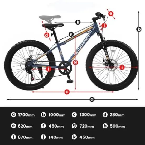 NAYSAYE 24 Inch Fat Tire Mountain Bike with 7 Speed Shifter Dual Disc Brake for Adults and Youth, Gray, 67"*25"*40" image {2}
