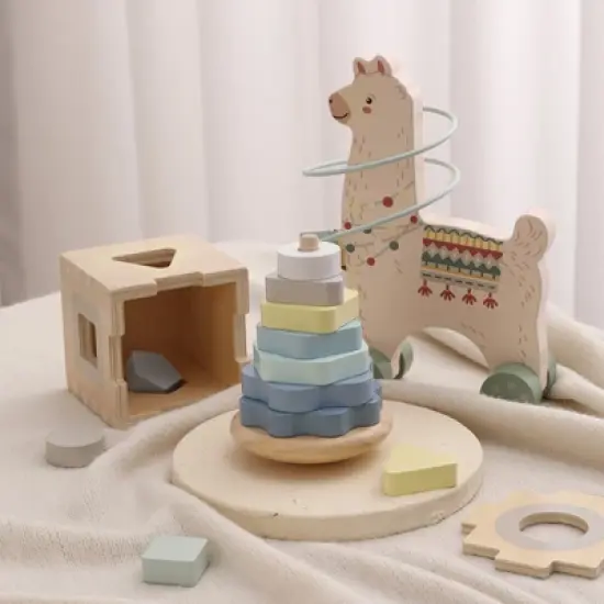 Freniland&trade; - Llama Baby Gift Toy Sets 3Pcs, Bead Coaster, Stacking Tower and Sorting Cube for 12M+ (CPC Certified) image {3}