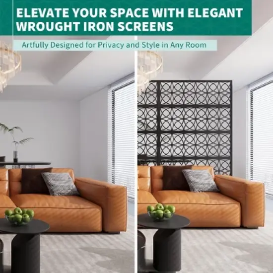 GustoWave Metal Privacy Screen with Stand - 71"X 46" Freestanding Outdoor Decorative Privacy Panels &ndash; Weather-Resistant Rustproof Room Divide (Black) image {8}