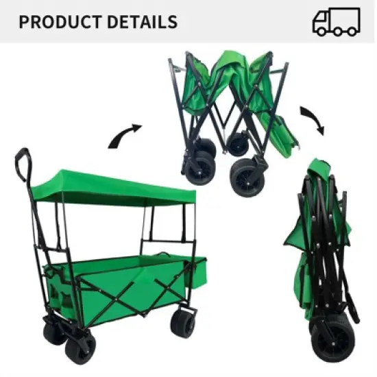 Garvee Collapsible Wagon, Folding Garden Outdoor Park Utility Wagon, Picnic Camping Cart with Wheels for Outdoor Garden, Green image {4}