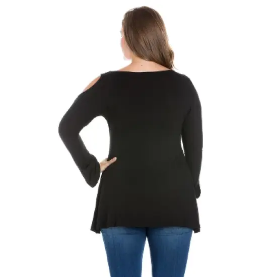 24seven Comfort Apparel Womens Plus Size Long Sleeve Criss Cross Cold Shoulder Top image {2}