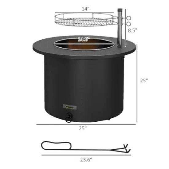 Kumasinova 2-In-1 Smokeless Fire Pit & BBQ Grill with Poker & Ash Tray,Rotatable Cooking Grate Bonfire Stove for Picnic,Stainless Steel,Black image {2}
