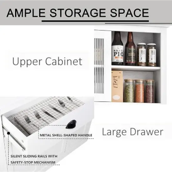 Acekool 71" Pantry Cabinet with Microwave Space - 5 Doors & Adjustable Shelves, White image {4}