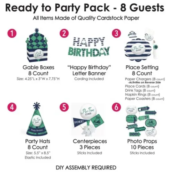 Big Dot of Happiness Par-Tee Time - Golf - Happy Birthday Party Supplies Kit - Ready to Party Pack - 8 Guests image {2}