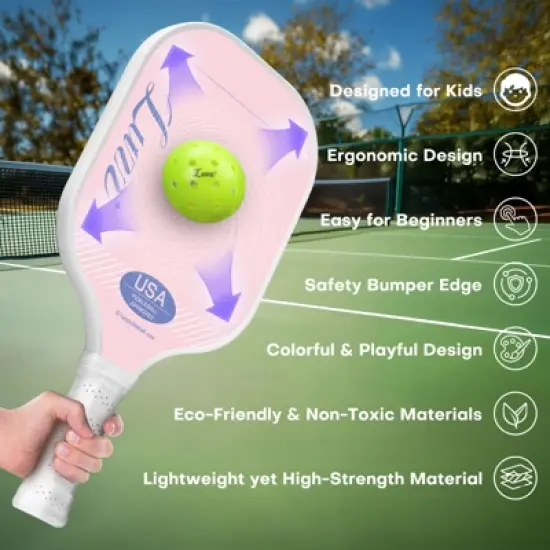 Luzz Kids Pickleball Paddle &ndash; Lightweight 6oz Youth Pink Paddle with Comfortable Grip Perfect for Children Beginners image {1}