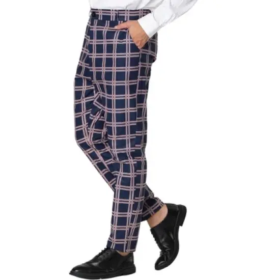 Lars Amadeus Men's Business Plaid Pants Casual Slim Fit Checked Dress Trousers image {7}